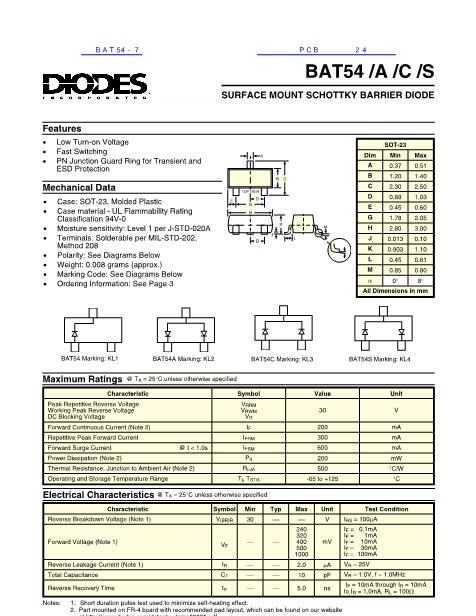 BAT54 7 Datasheet PDF文件下载 芯片资料查询 维库电子市场网