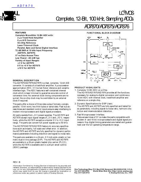 AD7870 Datasheet_PDF文件下载_芯片资料查询_维库电子市场网