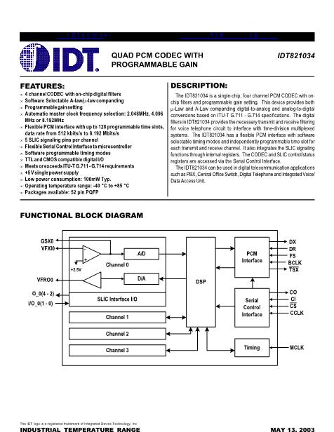 IDT821034 Datasheet PDF文件下载 芯片资料查询 维库电子市场网