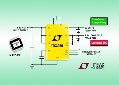 高压双输出降压型充电泵提供更低功耗且无需电感器