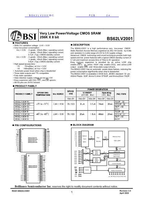 BS62LV2001SC數(shù)據(jù)手冊封面