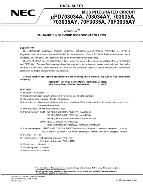 UPD703034A數(shù)據(jù)手冊(cè)封面