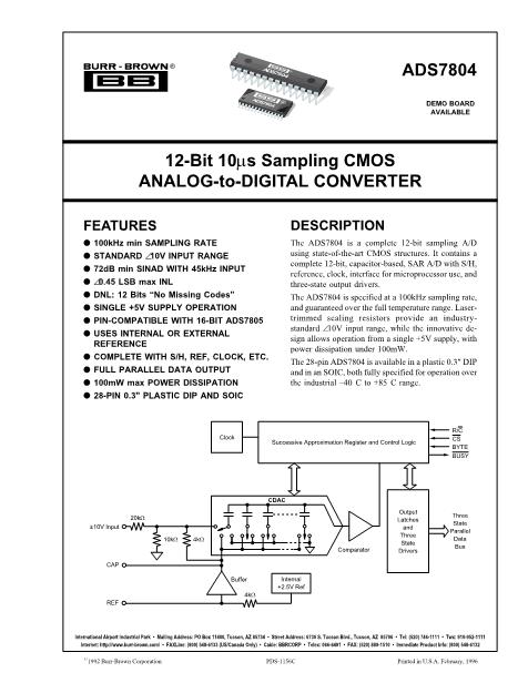 ADS7804UB數(shù)據(jù)手冊封面