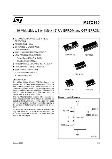 M27C160-50B1數(shù)據(jù)手冊(cè)封面