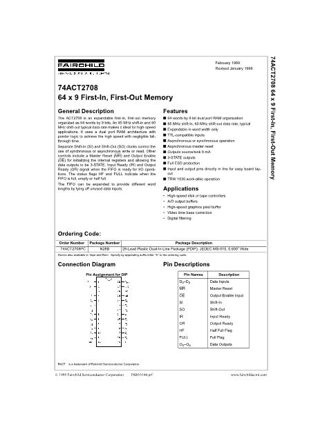 74ACT2708PC數(shù)據(jù)手冊封面