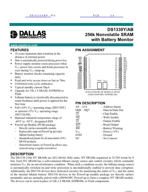 DS1330ABP-100数据手册封面