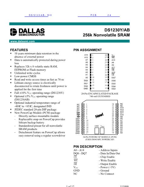 DS1230AB-100数据手册封面