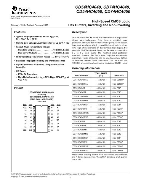CD54HC4050F3A數(shù)據(jù)手冊封面