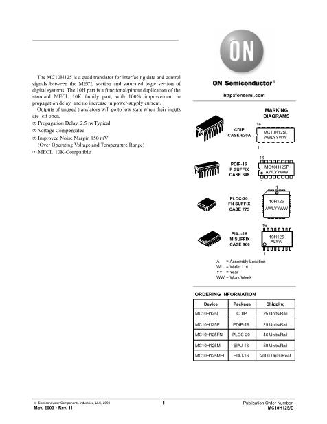 MC10H125數(shù)據(jù)手冊封面