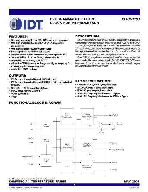 IDTCV110JPV数据手册封面