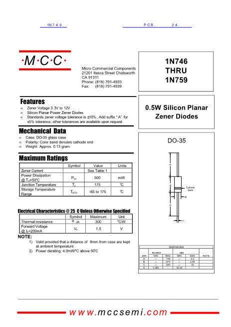1N749數(shù)據(jù)手冊封面