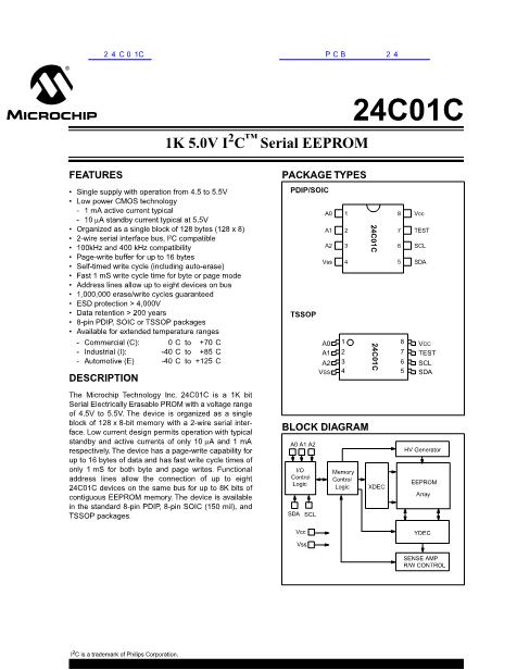 24C01C数据手册封面