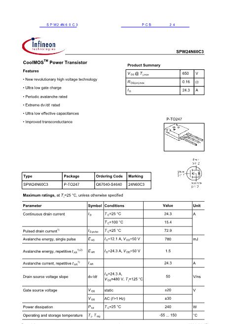 24N60C3數(shù)據(jù)手冊封面