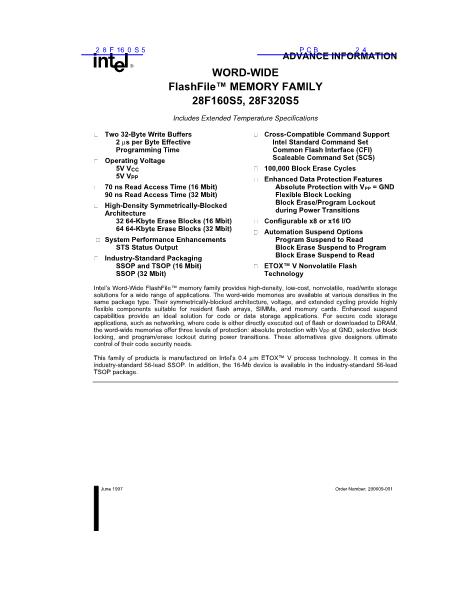 28F160S5數(shù)據手冊封面