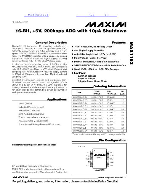 MAX1162ACUB數(shù)據(jù)手冊(cè)封面
