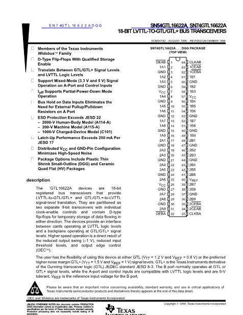 SN74GTL16622ADGG數(shù)據(jù)手冊封面