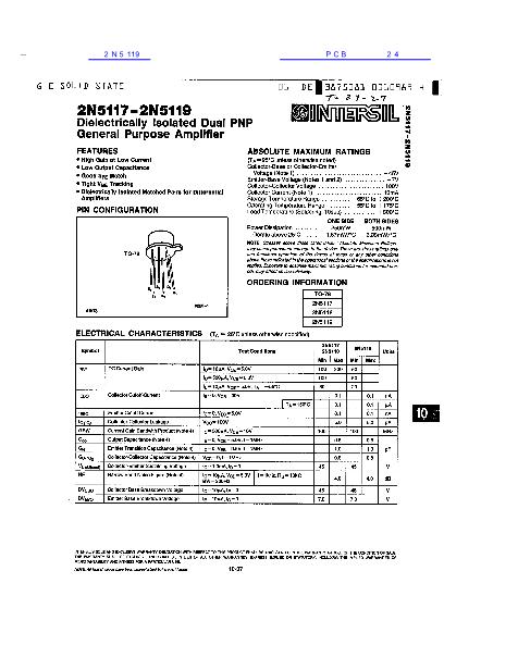 2N5119數(shù)據(jù)手冊(cè)封面