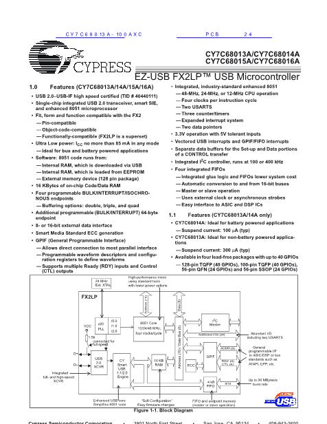 CY7C68013A-100AXC数据手册封面