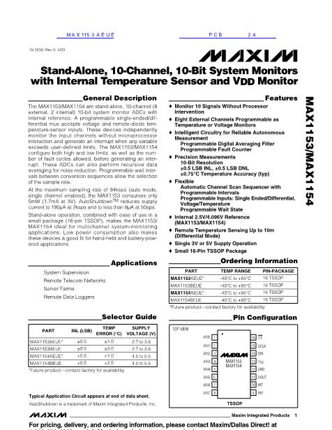 MAX1153AEUE數(shù)據(jù)手冊封面