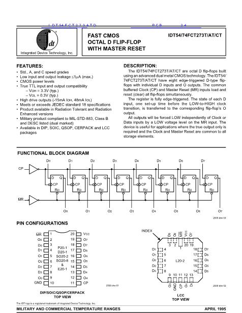 IDT54FCT273ATD數(shù)據(jù)手冊(cè)封面