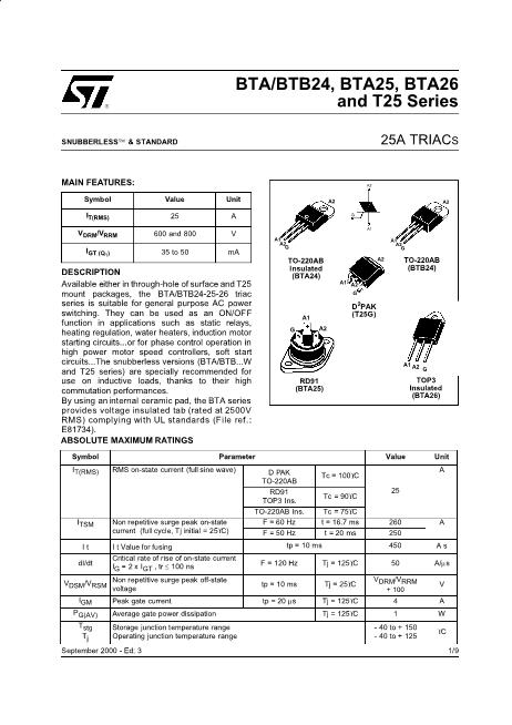 BTA24-600数据手册封面