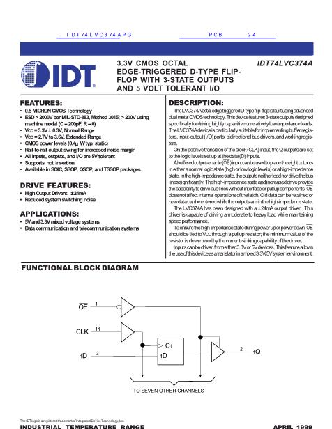 IDT74LVC374APG数据手册封面