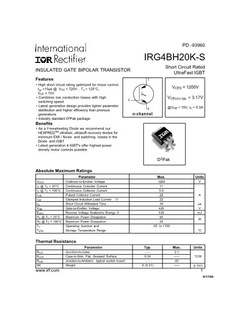 IRG4BH20K-S数据手册封面