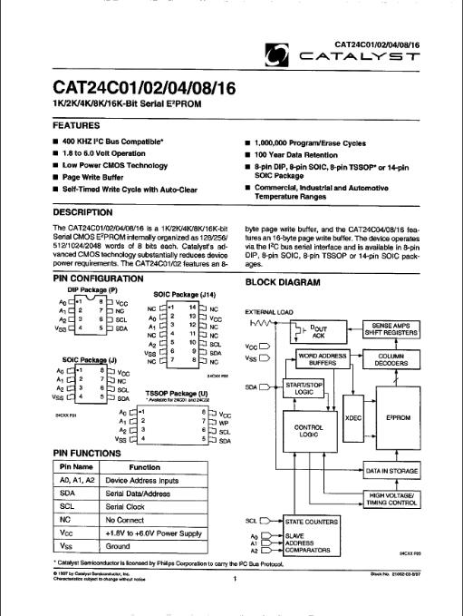 CAT24C01数据手册封面