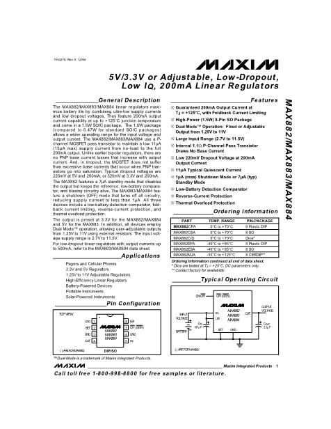 MAX884CPA数据手册封面