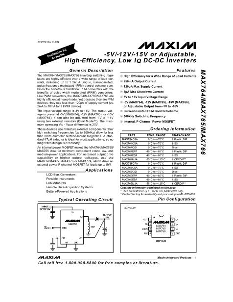 MAX764CPA数据手册封面