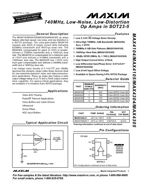 MAX4104ESA數(shù)據(jù)手冊(cè)封面