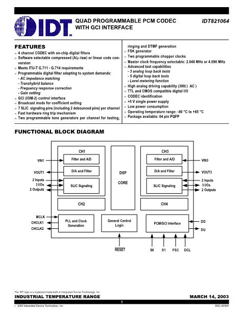 IDT821064PQF數(shù)據(jù)手冊(cè)封面