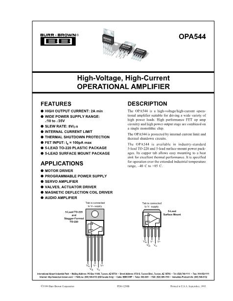 OPA544T-1数据手册封面