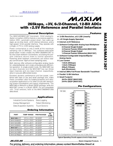MAX1265ACEI數(shù)據(jù)手冊封面