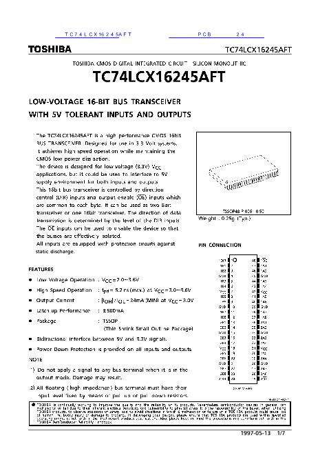 TC74LCX16245AFT数据手册封面