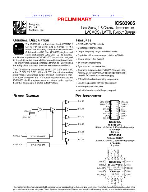 ICS83905AGT數(shù)據(jù)手冊封面