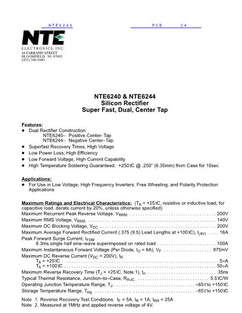 NTE6240數(shù)據(jù)手冊(cè)封面