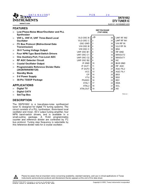 SN761662DBT數(shù)據(jù)手冊封面