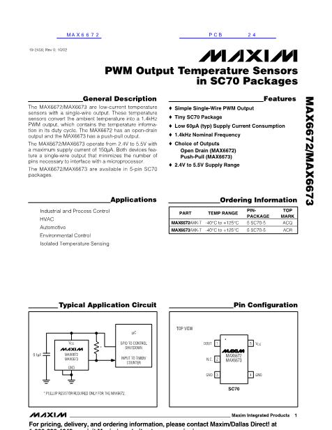 MAX6672數(shù)據(jù)手冊封面