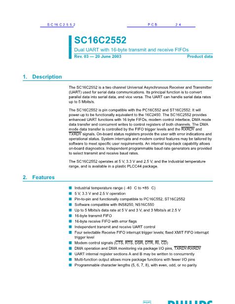 SC16C2552数据手册封面