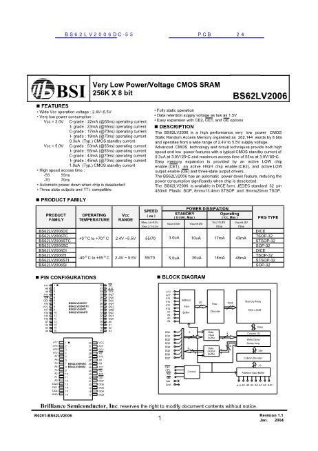 BS62LV2006DC-55数据手册封面
