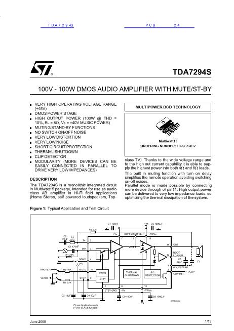 TDA7294S數(shù)據(jù)手冊封面