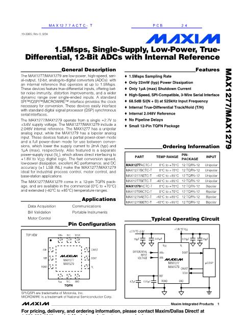 MAX1277ACTC-T數(shù)據(jù)手冊封面