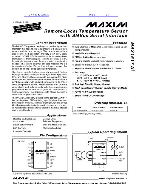 MAX1617AMEE数据手册封面