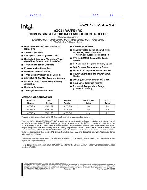 8XC51R數(shù)據(jù)手冊封面