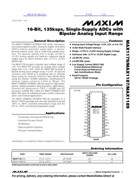 MAX1179ACUI数据手册封面