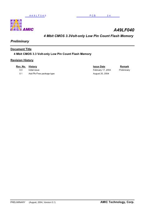 A49LF040數(shù)據(jù)手冊封面