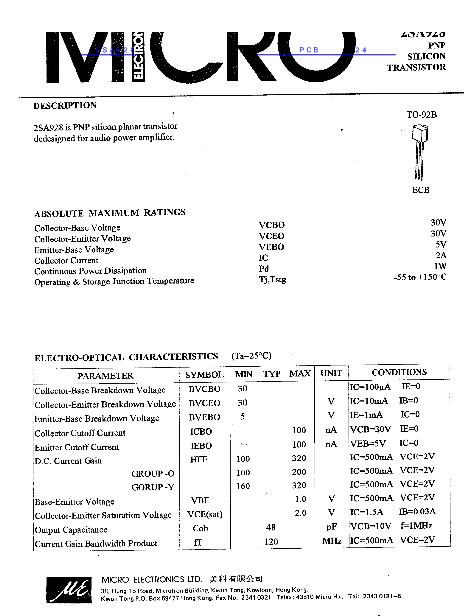 2SA928數(shù)據(jù)手冊封面