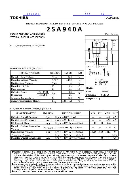 2SA940A數(shù)據(jù)手冊封面