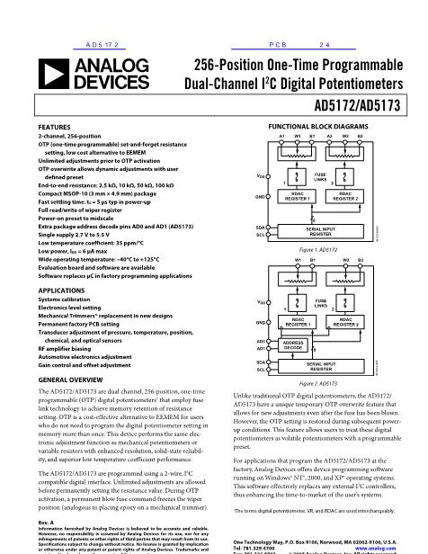 AD5172數(shù)據(jù)手冊封面